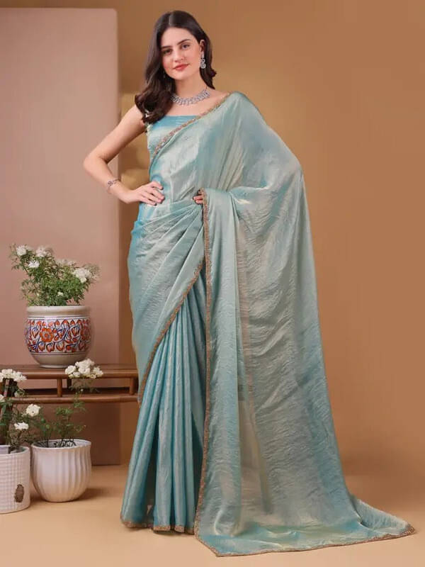     			VRAGI Chiffon Solid Regular Saree With Unstitched Blouse Piece ( Light Blue )
