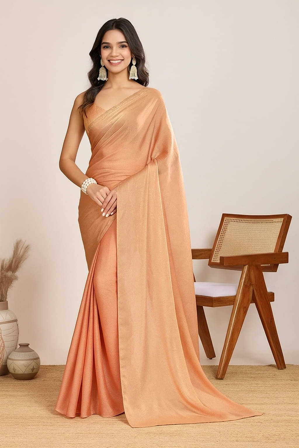     			VRAGI Chiffon Solid Regular Saree With Unstitched Blouse Piece ( Orange )