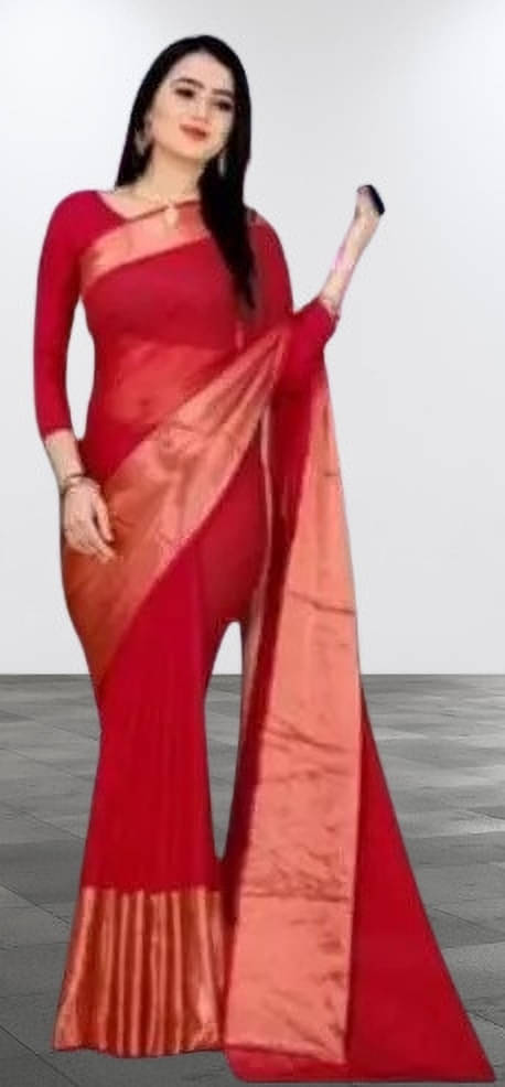    			VRAGI Chiffon Solid Regular Saree With Unstitched Blouse Piece ( Red )
