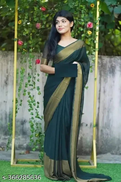     			VRAGI Chiffon Solid Regular Saree With Unstitched Blouse Piece ( Green )
