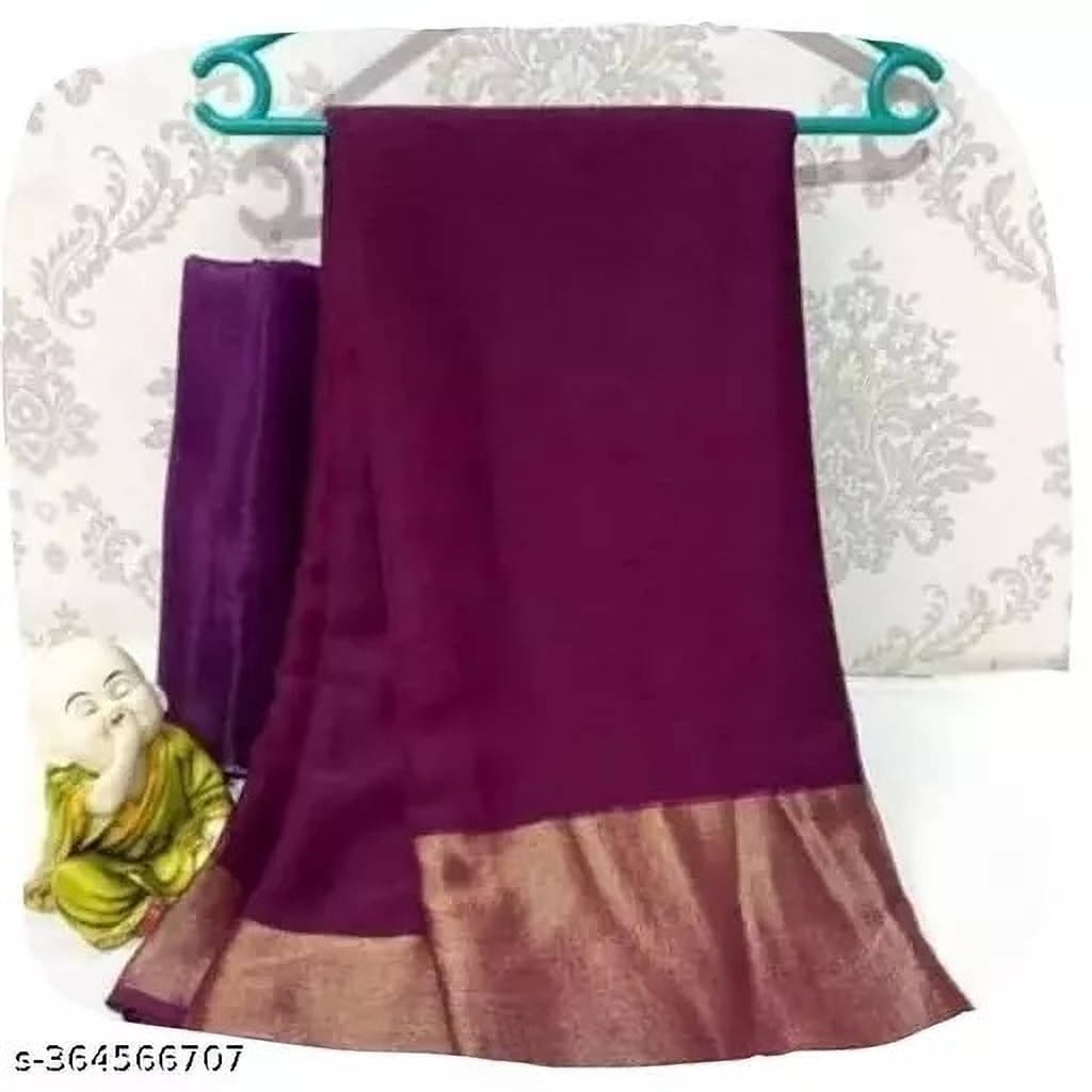VRAGI Chiffon Solid Regular Saree With Unstitched Blouse Piece ( Purple ) VRAGI Chiffon Solid Regular Saree With Unstitched Blouse Piece ( Purple )