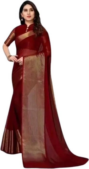 VRAGI Chiffon Solid Regular Saree With Unstitched Blouse Piece ( Maroon ) VRAGI Chiffon Solid Regular Saree With Unstitched Blouse Piece ( Maroon )
