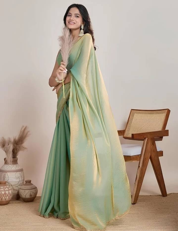 VRAGI Chiffon Solid Regular Saree With Unstitched Blouse Piece ( Green ) VRAGI Chiffon Solid Regular Saree With Unstitched Blouse Piece ( Green )