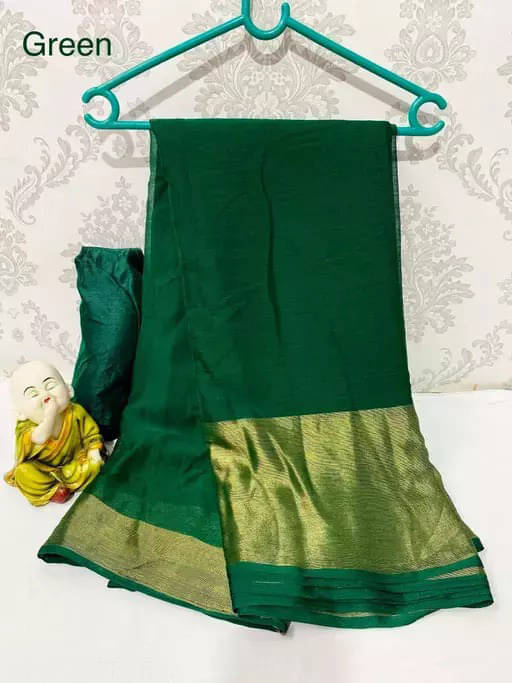    			VRAGI Chiffon Solid Regular Saree With Unstitched Blouse Piece ( Green )