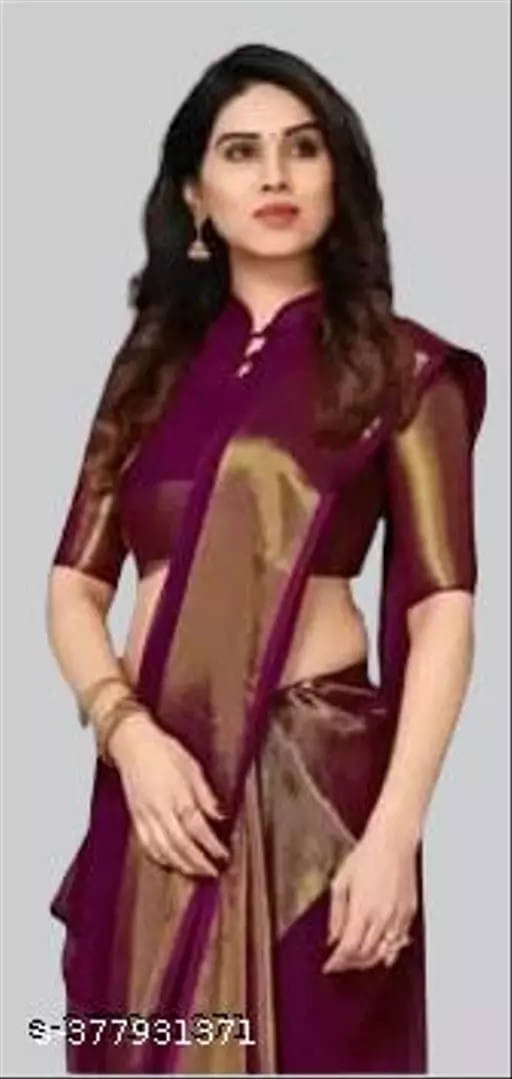     			VRAGI Chiffon Solid Regular Saree With Unstitched Blouse Piece ( Purple )