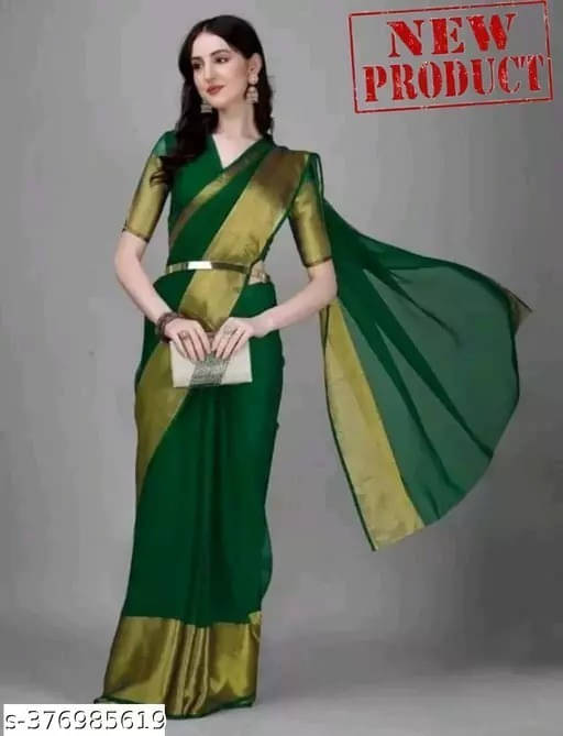 VRAGI Chiffon Solid Regular Saree With Unstitched Blouse Piece ( Green ) VRAGI Chiffon Solid Regular Saree With Unstitched Blouse Piece ( Green )