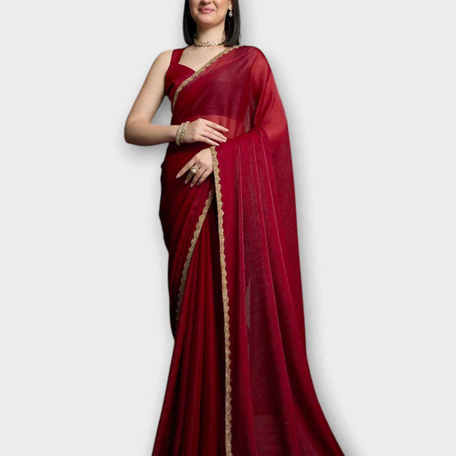 VRAGI Chiffon Solid Regular Saree With Unstitched Blouse Piece ( Maroon ) VRAGI Chiffon Solid Regular Saree With Unstitched Blouse Piece ( Maroon )