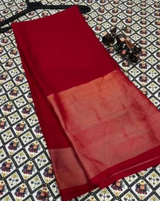 VRAGI Chiffon Solid Regular Saree With Unstitched Blouse Piece ( Red ) VRAGI Chiffon Solid Regular Saree With Unstitched Blouse Piece ( Red )