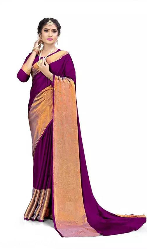 VRAGI Chiffon Woven Regular Saree With Unstitched Blouse Piece ( Purple ) VRAGI Chiffon Woven Regular Saree With Unstitched Blouse Piece ( Purple )