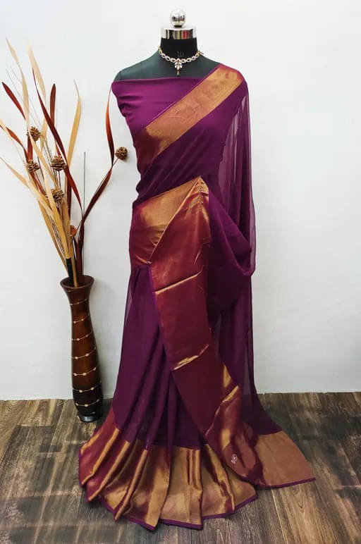     			VRAGI Chiffon Woven Regular Saree With Unstitched Blouse Piece ( Multicolor )
