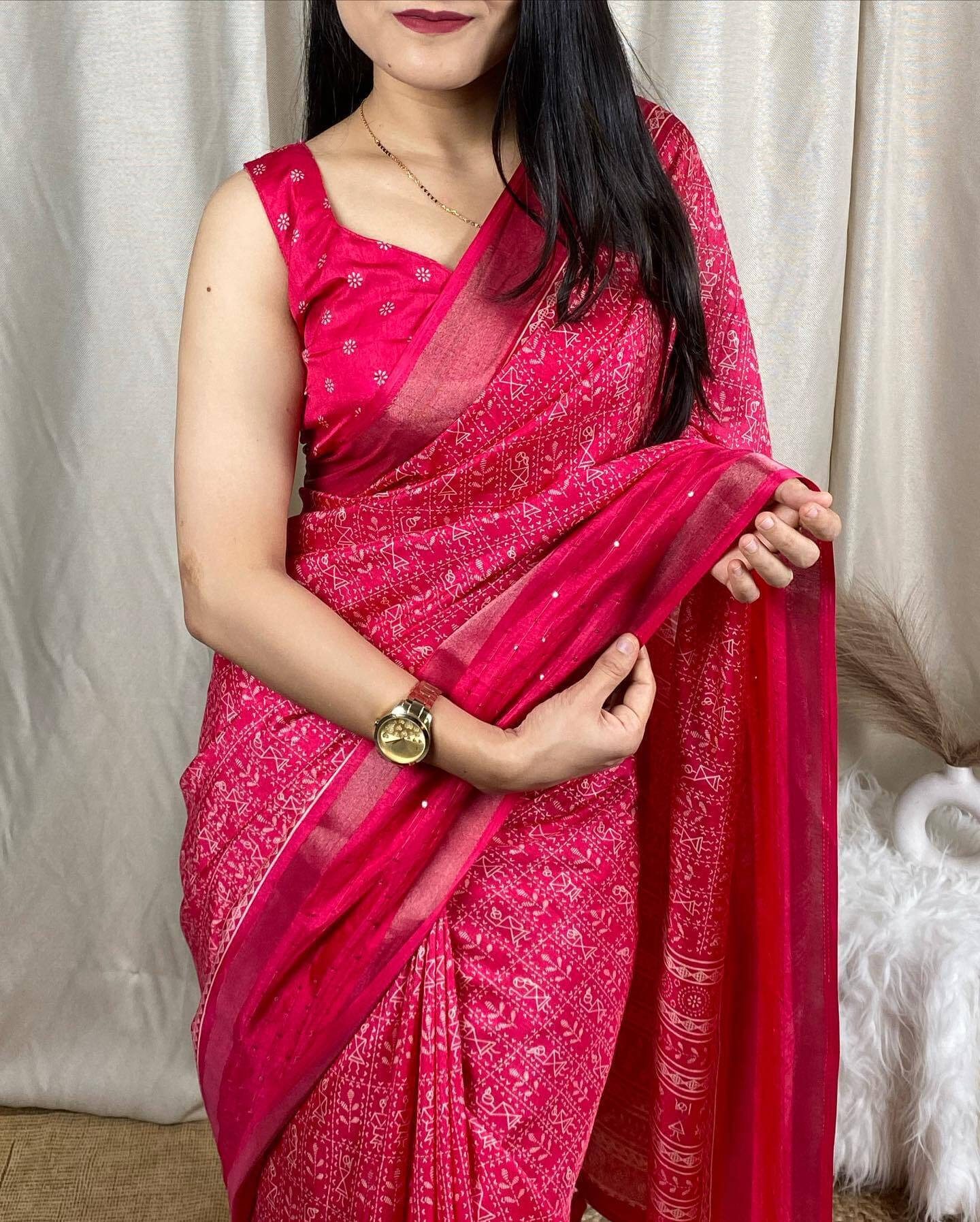     			VRAGI Cotton Silk Printed Regular Saree With Unstitched Blouse Piece ( Pink )