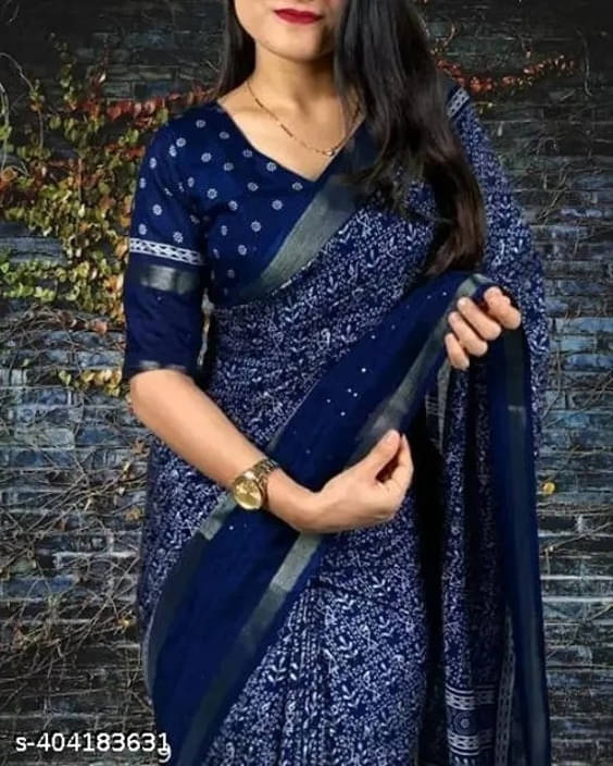 VRAGI Cotton Silk Printed Regular Saree With Unstitched Blouse Piece ( Navy Blue ) VRAGI Cotton Silk Printed Regular Saree With Unstitched Blouse Piece ( Navy Blue )