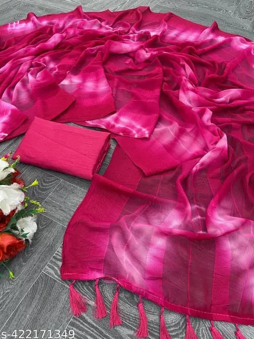 VRAGI Georgette Dyed Regular Saree With Unstitched Blouse Piece ( Pink ) VRAGI Georgette Dyed Regular Saree With Unstitched Blouse Piece ( Pink )