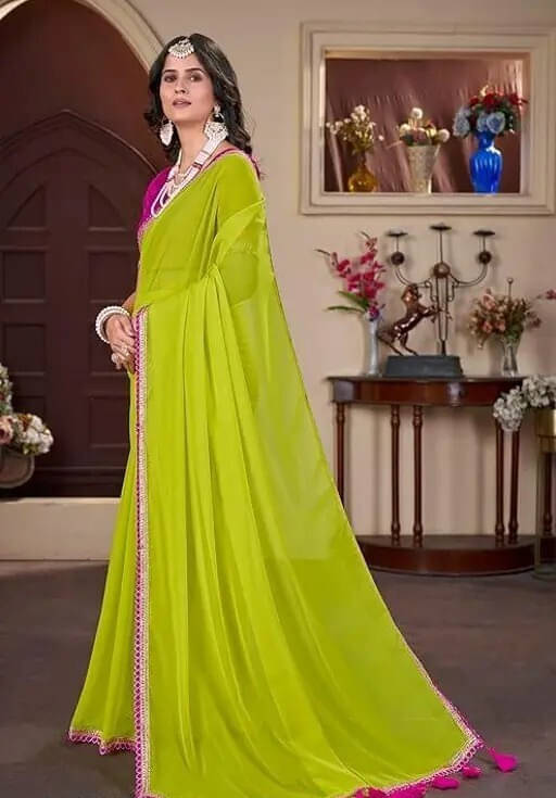     			VRAGI Georgette Embellished Regular Saree With Unstitched Blouse Piece ( Green )