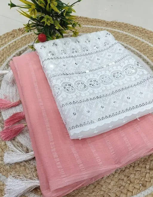     			VRAGI Georgette Embellished Regular Saree With Unstitched Blouse Piece ( Multicolor )