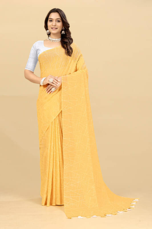 VRAGI Georgette Embellished Regular Saree With Unstitched Blouse Piece ( Mustard ) VRAGI Georgette Embellished Regular Saree With Unstitched Blouse Piece ( Mustard )