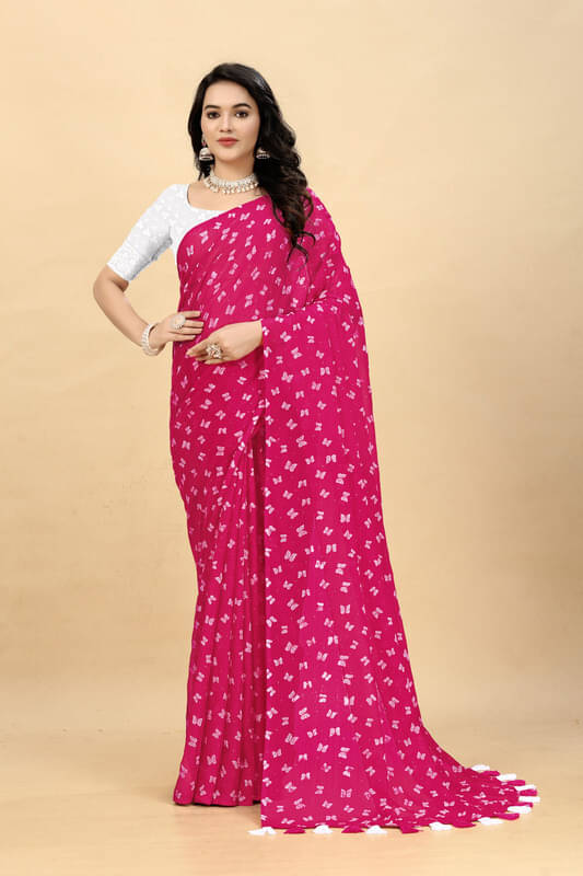     			VRAGI Georgette Embellished Regular Saree With Unstitched Blouse Piece ( Pink )