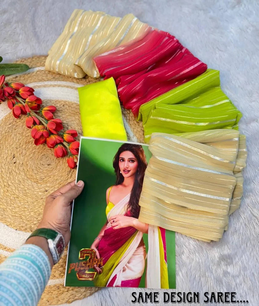     			VRAGI Georgette Embellished Regular Saree With Unstitched Blouse Piece ( Multicolor )