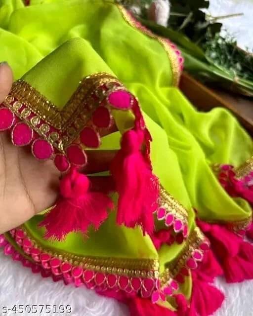    			VRAGI Georgette Embellished Regular Saree With Unstitched Blouse Piece ( Light Green )