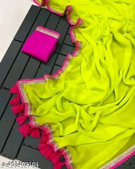     			VRAGI Georgette Embroidered Leheriya Saree With Unstitched Blouse Piece ( Green )