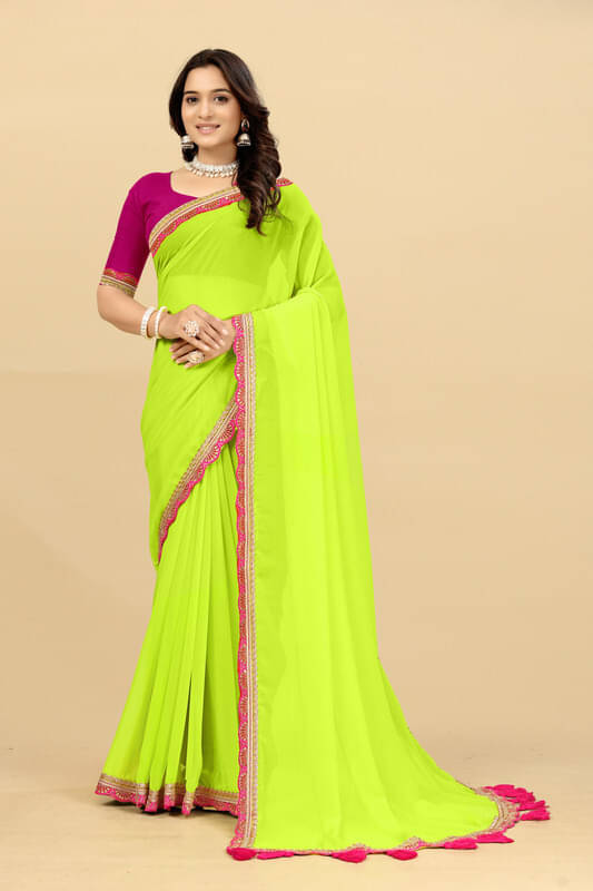 VRAGI Georgette Embroidered Regular Saree With Unstitched Blouse Piece ( Light Green ) VRAGI Georgette Embroidered Regular Saree With Unstitched Blouse Piece ( Light Green )