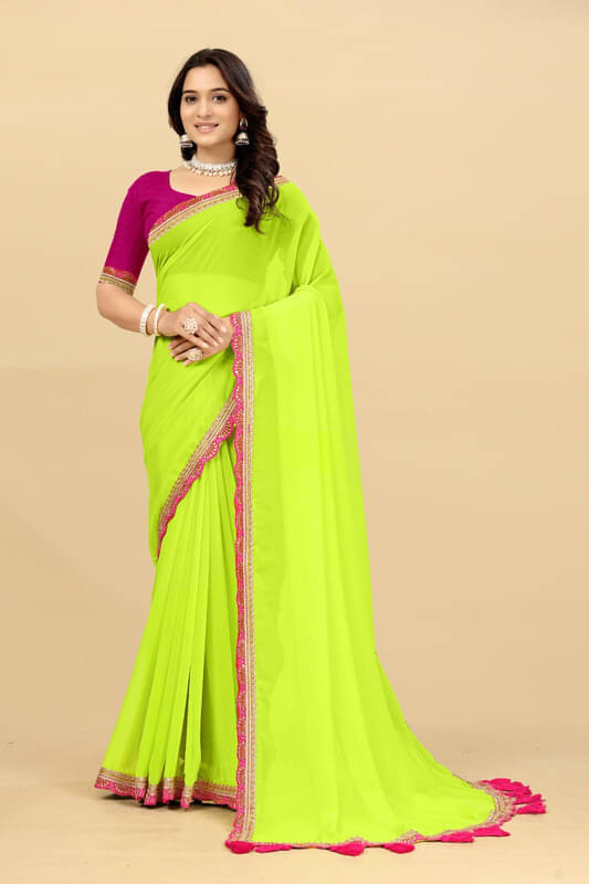     			VRAGI Georgette Embroidered Regular Saree With Unstitched Blouse Piece ( Light Green )