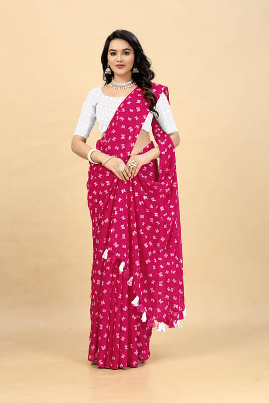     			VRAGI Georgette Printed Regular Saree With Unstitched Blouse Piece ( Pink )