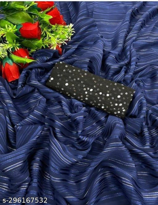     			VRAGI Georgette Printed Regular Saree With Unstitched Blouse Piece ( Blue )
