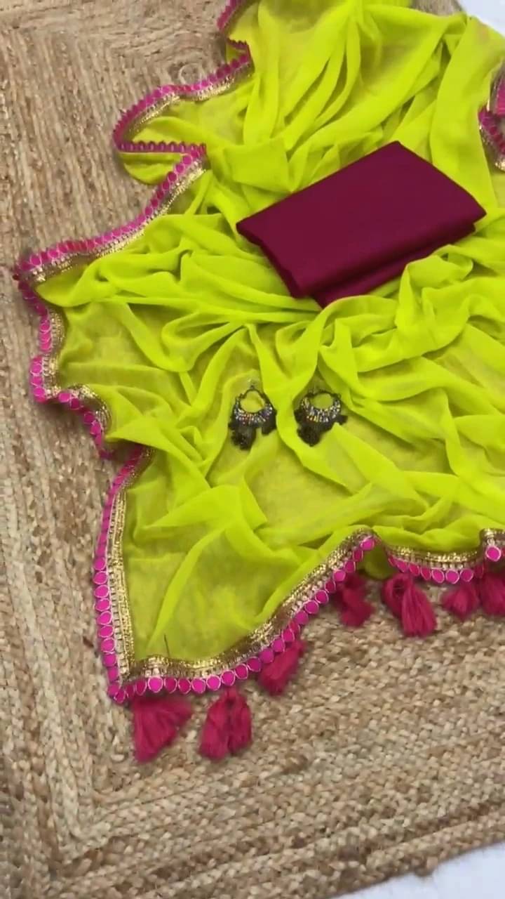     			VRAGI Georgette Solid Mangalgiri Saree With Unstitched Blouse Piece ( Green )