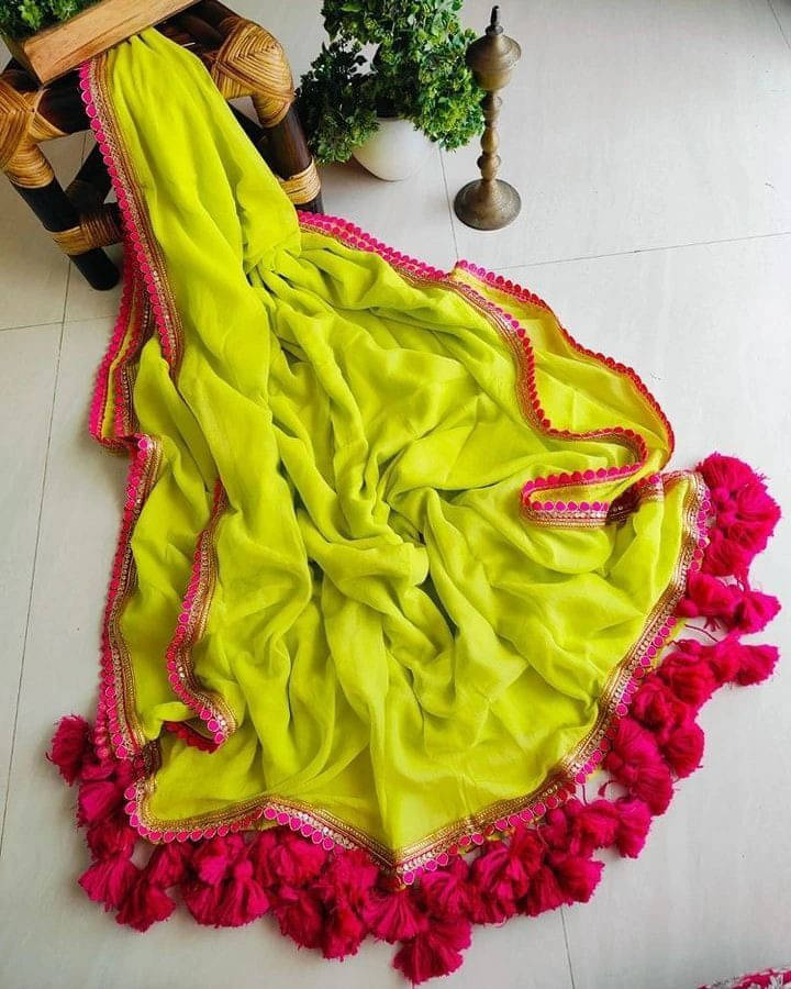 VRAGI Georgette Solid Regular Saree With Unstitched Blouse Piece ( Green ) VRAGI Georgette Solid Regular Saree With Unstitched Blouse Piece ( Green )