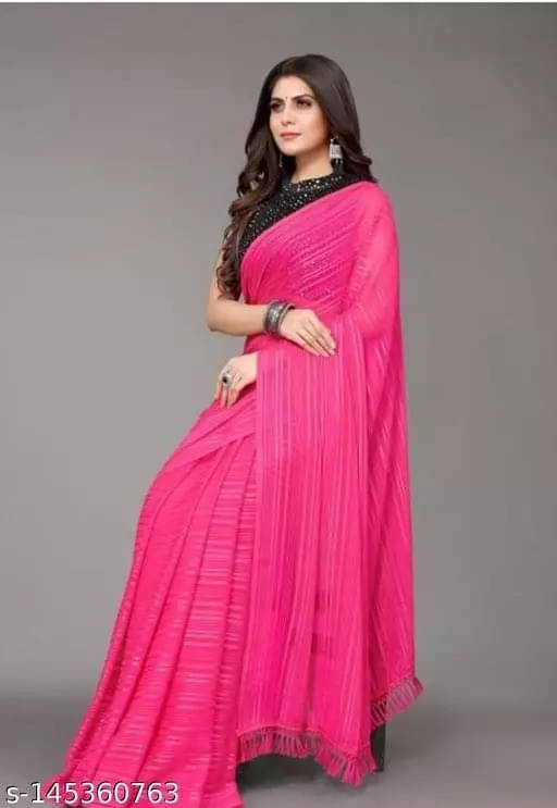     			VRAGI Georgette Striped Regular Saree With Unstitched Blouse Piece ( Pink )