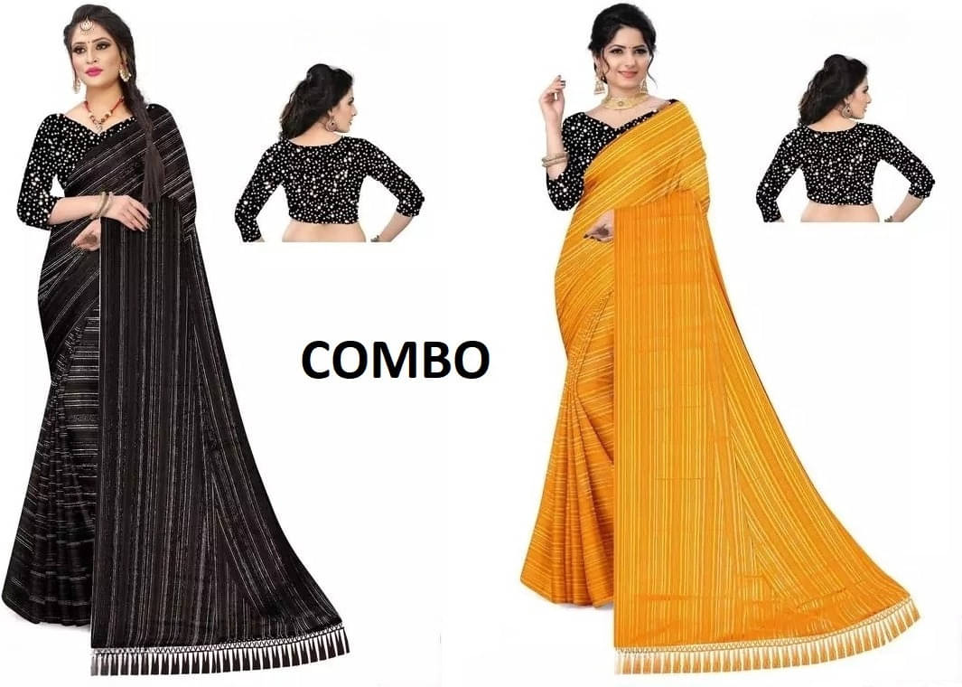 VRAGI Georgette Striped Regular Saree With Unstitched Blouse Piece ( Multicolor ) VRAGI Georgette Striped Regular Saree With Unstitched Blouse Piece ( Multicolor )
