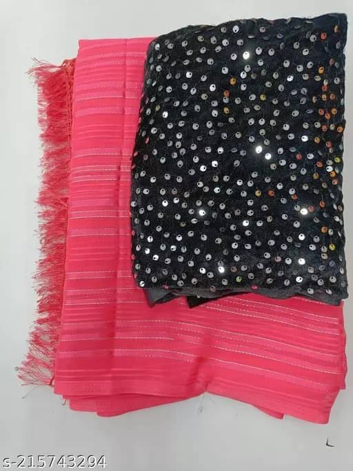 VRAGI Georgette Striped Regular Saree With Unstitched Blouse Piece ( Pink ) VRAGI Georgette Striped Regular Saree With Unstitched Blouse Piece ( Pink )