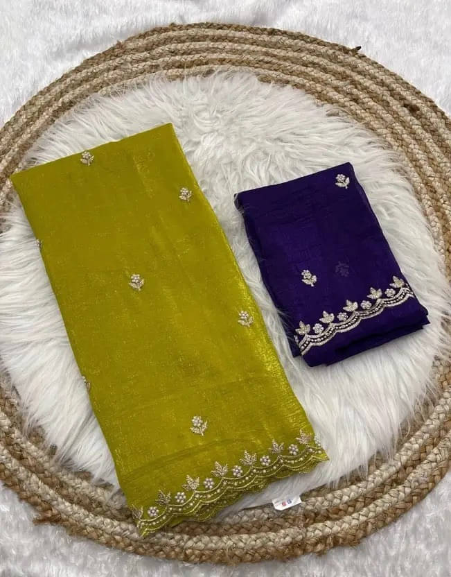     			VRAGI Jimmy Choo Embroidered Regular Saree With Unstitched Blouse Piece ( Yellow )