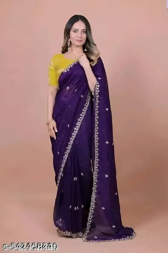     			VRAGI Jimmy Choo Embroidered Regular Saree With Unstitched Blouse Piece ( Navy Blue )