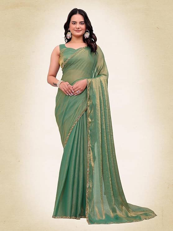     			VRAGI Linen Printed Regular Saree With Unstitched Blouse Piece ( Light Green )