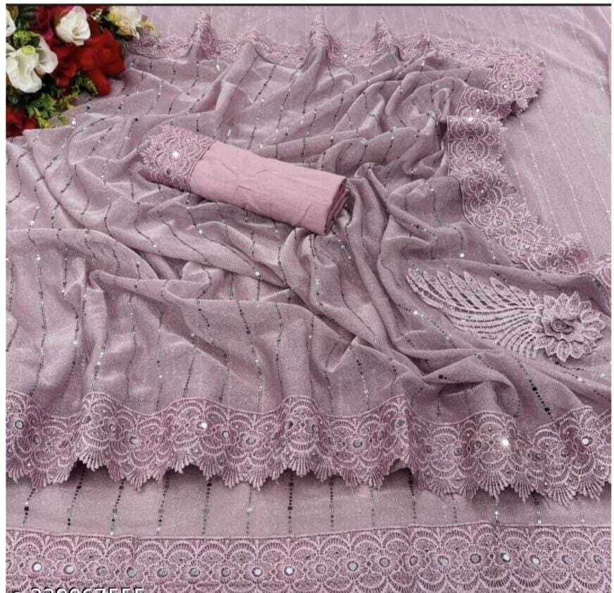     			VRAGI Lycra Applique Regular Saree With Unstitched Blouse Piece ( Pink )