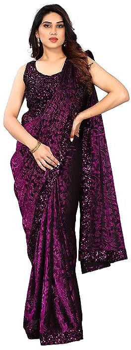     			VRAGI Lycra Embellished Banarasi saree With Unstitched Blouse Piece ( Purple )