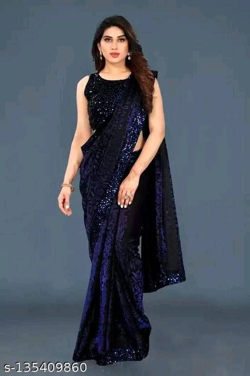     			VRAGI Lycra Embellished Banarasi saree With Unstitched Blouse Piece ( Blue )
