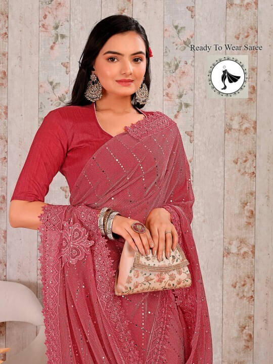     			VRAGI Lycra Embellished Regular Saree With Unstitched Blouse Piece ( Pink )