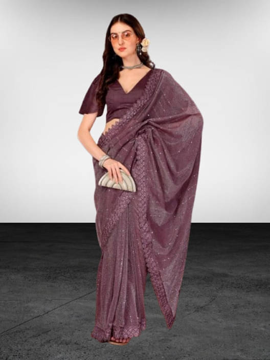 VRAGI Lycra Embellished Regular Saree With Unstitched Blouse Piece ( Magenta ) VRAGI Lycra Embellished Regular Saree With Unstitched Blouse Piece ( Magenta )