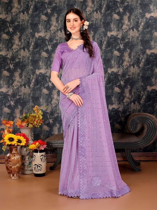 VRAGI Lycra Embellished Regular Saree With Unstitched Blouse Piece ( Purple ) VRAGI Lycra Embellished Regular Saree With Unstitched Blouse Piece ( Purple )