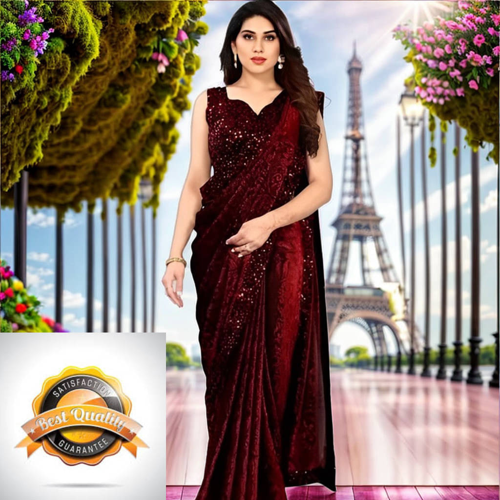 VRAGI Lycra Embellished Regular Saree With Unstitched Blouse Piece ( Maroon ) VRAGI Lycra Embellished Regular Saree With Unstitched Blouse Piece ( Maroon )