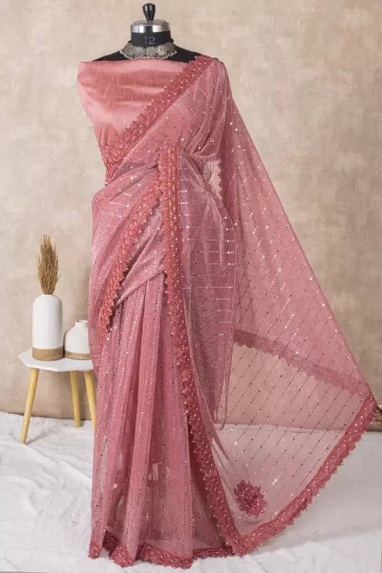     			VRAGI Lycra Embellished Regular Saree With Unstitched Blouse Piece ( Red )