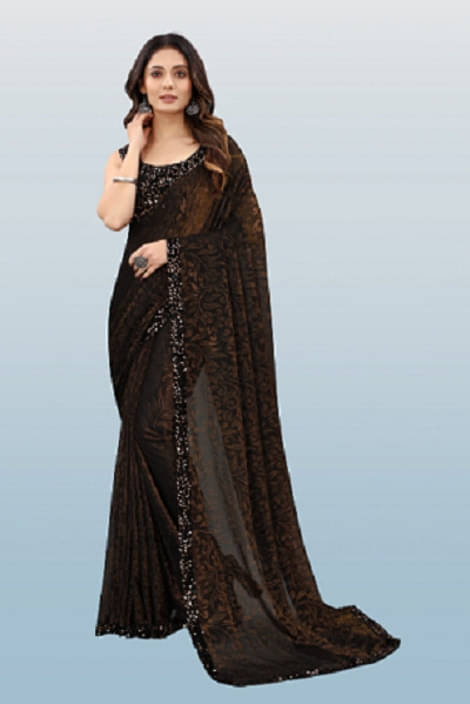     			VRAGI Lycra Embellished Regular Saree With Unstitched Blouse Piece ( Brown )
