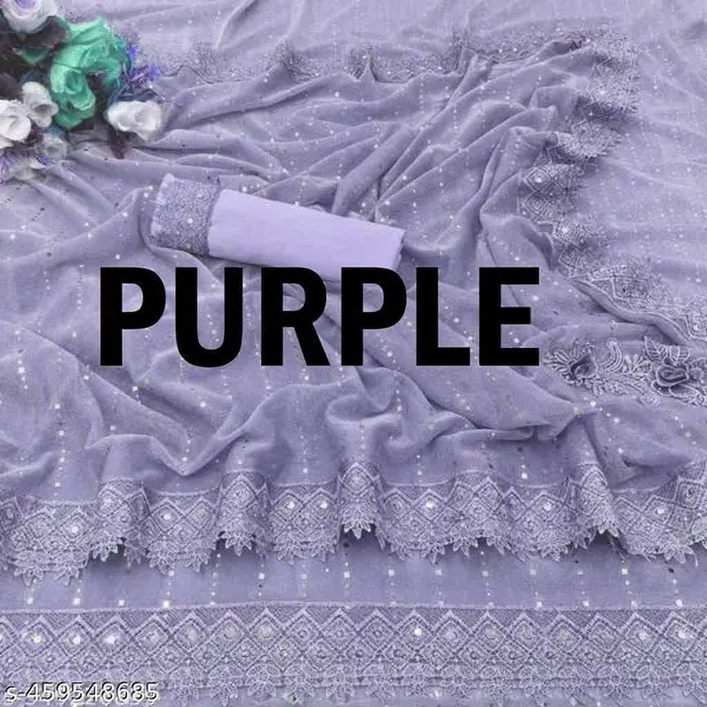     			VRAGI Lycra Embellished Regular Saree With Unstitched Blouse Piece ( Purple )