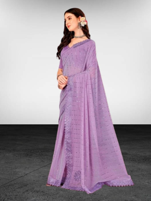 VRAGI Lycra Embellished Regular Saree With Unstitched Blouse Piece ( Purple ) VRAGI Lycra Embellished Regular Saree With Unstitched Blouse Piece ( Purple )