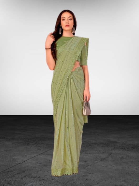     			VRAGI Lycra Embellished Regular Saree With Unstitched Blouse Piece ( Light Green )