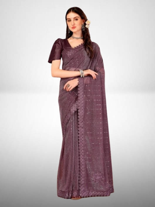 VRAGI Lycra Embellished Regular Saree With Unstitched Blouse Piece ( Magenta ) VRAGI Lycra Embellished Regular Saree With Unstitched Blouse Piece ( Magenta )