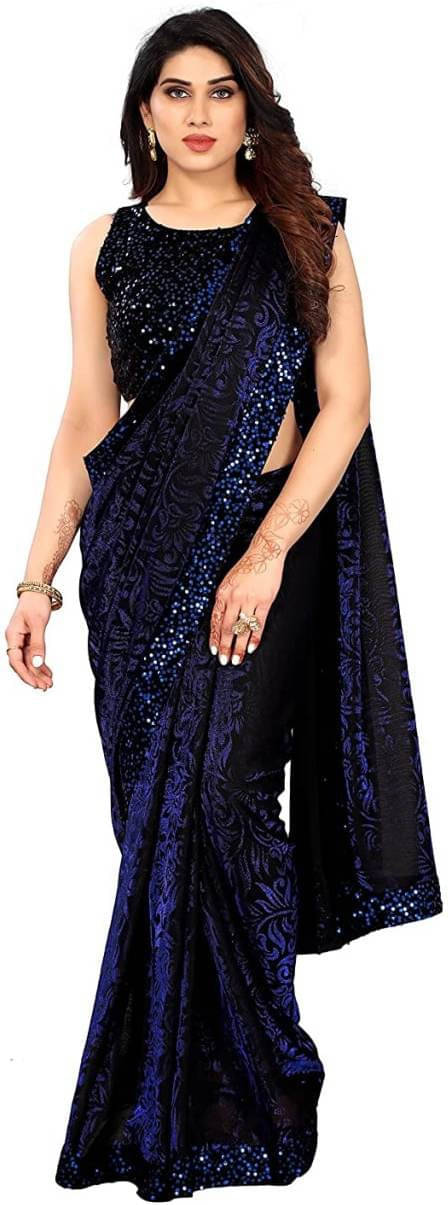     			VRAGI Lycra Embellished Regular Saree With Unstitched Blouse Piece ( Blue )